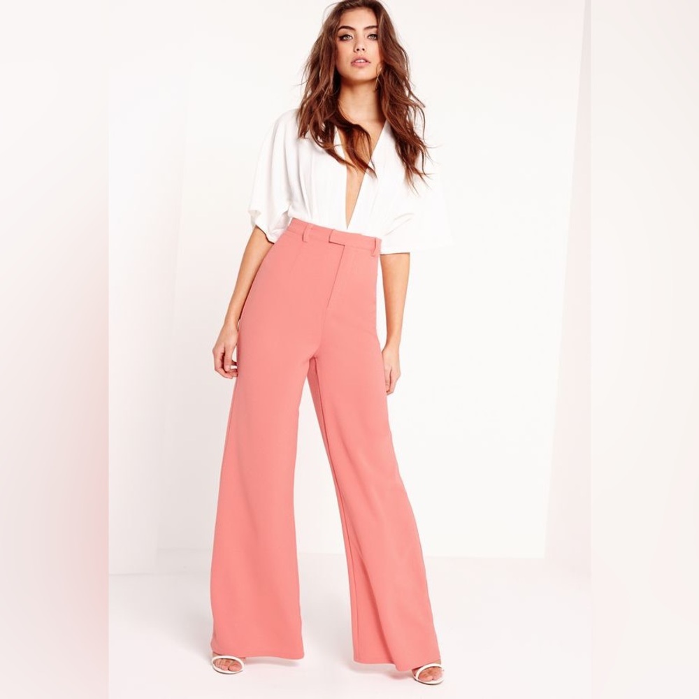 Missguided Salmon Pink High Waisted Wide Leg Pants | Size 0 | NWOT |
